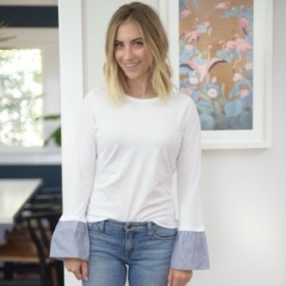 Clu - Ruffle Cuff Long Sleeve Tee - White - Size S - Shopbop - Excellent - Picture 3 of 17